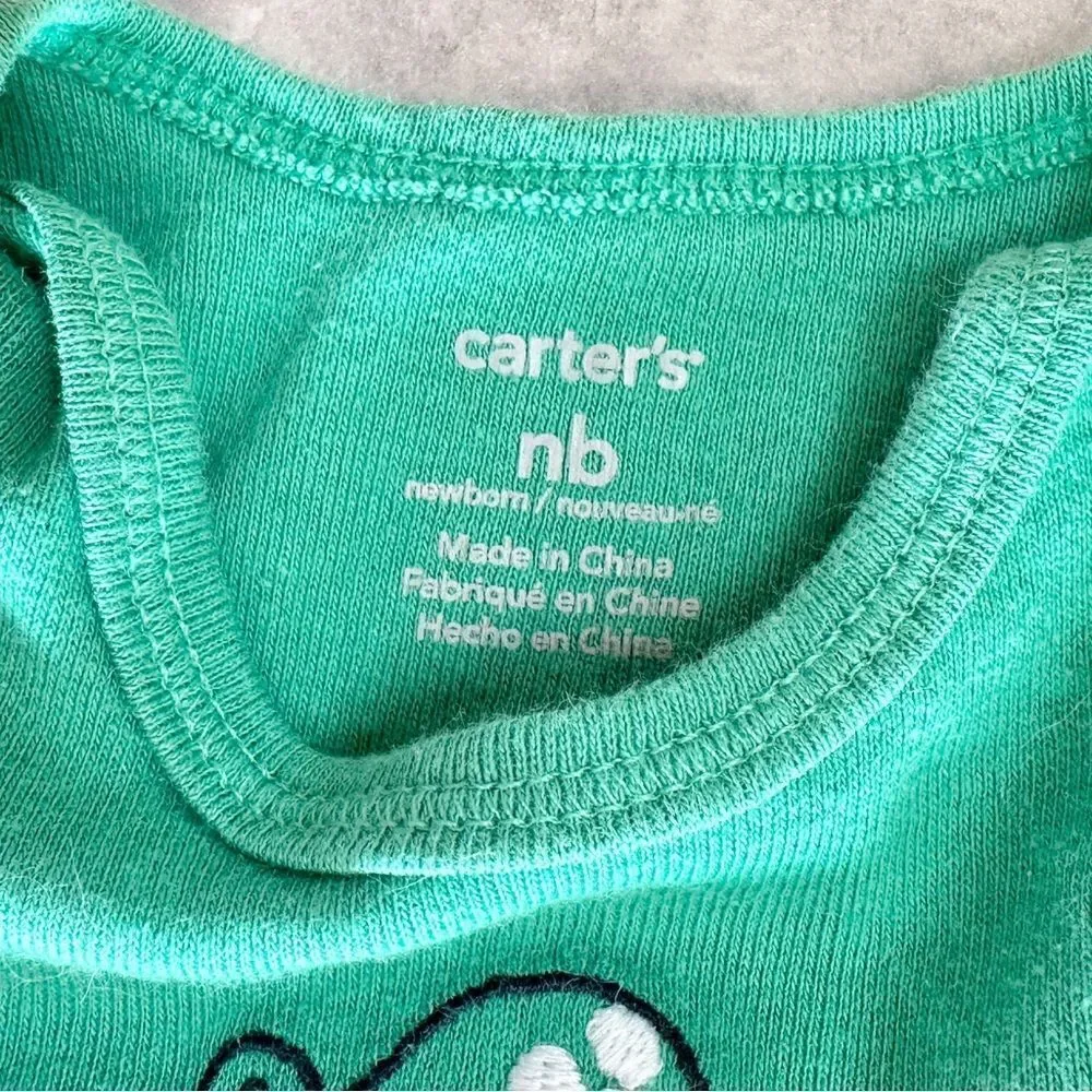 Carter’s Newborn Turtle One Piece, Cute Green Short Sleeve Baby Onesie Size NB